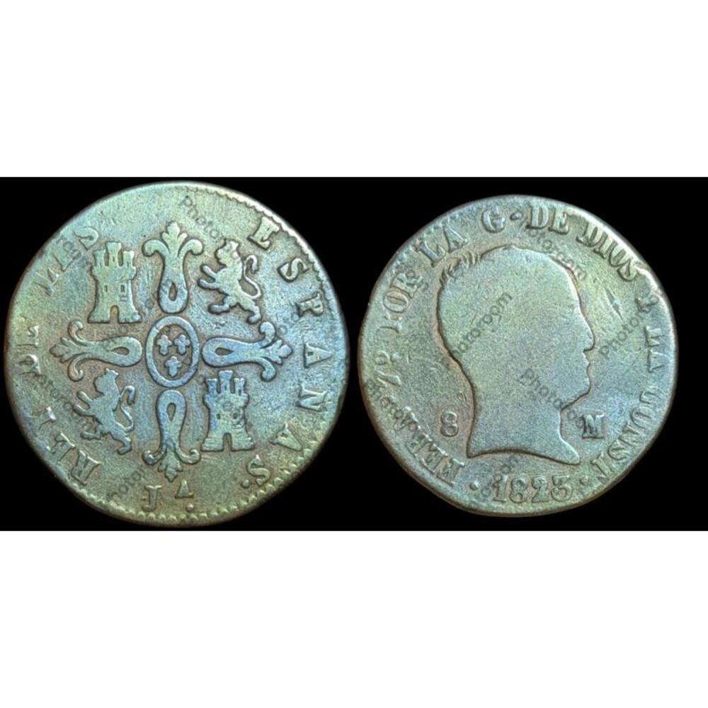 Fernando VII - 8 Maravedis 1823 (Without Plt Of Value) Jubia Rare Key Date